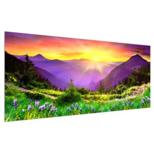 Slika planinskog krajolika s izlaskom sunca (120x50 cm)