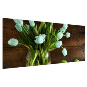 Slika plavih tulipana u vazi (120x50 cm)