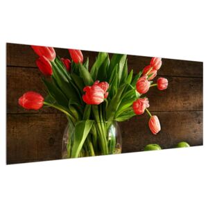 Slika crvenih tulipana u vazi (120x50 cm)
