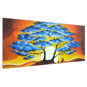 Orijentalna slika plavog stabla i sunca (120x50 cm)