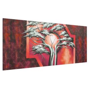 Orijentalna crvena slika stabla i sunca (120x50 cm)
