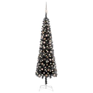VidaXL Usko božićno drvce s LED svjetlima i kuglicama 240 cm crno