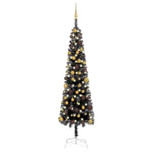 VidaXL Usko božićno drvce s LED svjetlima i kuglicama 240 cm crno