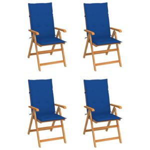 VidaXL Vrtne stolice s kraljevski plavim jastucima 4 kom od tikovine