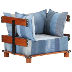 VidaXL Fotelja od traper tkanine i masivnog drva manga 80 x 67 x 62 cm
