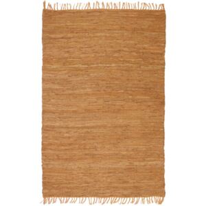 VidaXL Ručno tkani tepih Chindi od kože 80 x 160 cm žućkastosmeđi