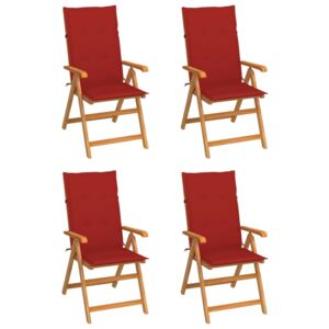 VidaXL Vrtne stolice s crvenim jastucima 4 kom od masivne tikovine