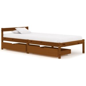 VidaXL Okvir za krevet s 2 ladice boja meda 90 x 200 cm od borovine