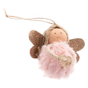 Svjetlo ružičasti tekstilni ornament u obliku anđela Dakls, duljina 9 cm