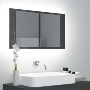 VidaXL LED kupaonski ormarić s ogledalom visoki sjaj sivi 80x12x45 cm