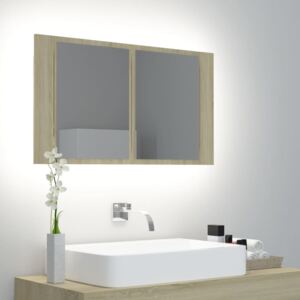VidaXL LED kupaonski ormarić s ogledalom boje hrasta 80 x 12 x 45 cm