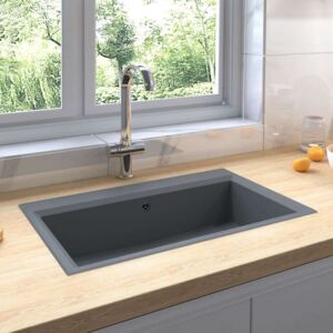 Kuhinjski sudoper s otvorom protiv prelijevanja sivi granitni