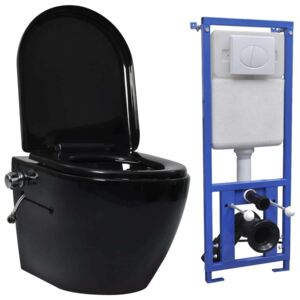 Zidna WC školjka s ugradbenim vodokotlićem keramička crna