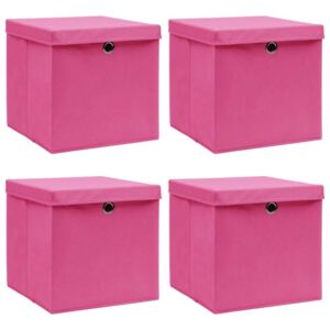Kutije za pohranu s poklopcima 4 kom roze 32x32x32 cm tkanina