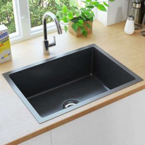 Ručno rađeni kuhinjski sudoper s cjedilom crni nehrđajući čelik