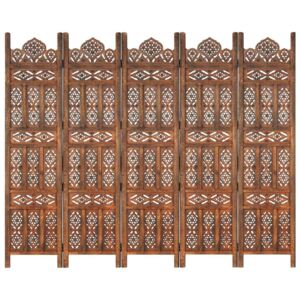 Sobna pregrada s 5 panela smeđa 200x165 cm masivno drvo manga