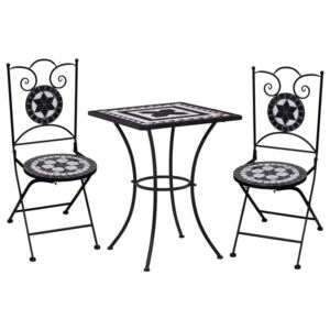 3-dijelni bistro set s keramičkim pločicama crno-bijeli