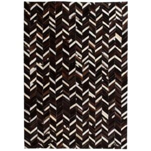Tepih od prave kože s pačvorkom 80 x 150 cm ševron crno-bijeli
