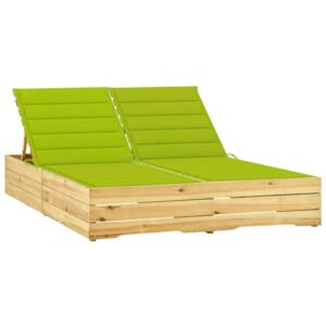 VidaXL Dvostruka ležaljka s jarko zelenim jastucima od borovine