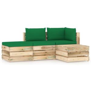 VidaXL 4-dijelna vrtna garnitura s jastucima zeleno impregnirano drvo