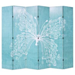 Sklopiva sobna pregrada s uzorkom leptira 228 x 170 cm plava