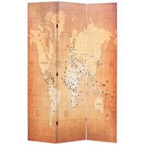 Sklopiva sobna pregrada s kartom svijeta 120 x 170 cm žuta
