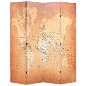 Sklopiva sobna pregrada s kartom svijeta 160 x 170 cm žuta