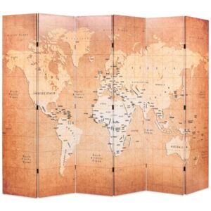 Sklopiva sobna pregrada s kartom svijeta 228 x 170 cm žuta