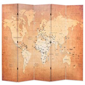 Sklopiva sobna pregrada s kartom svijeta 200 x 170 cm žuta