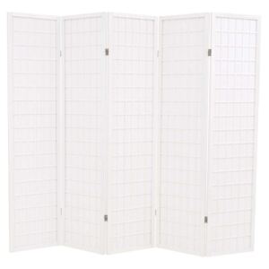 Sklopiva sobna pregrada s 5 panela u japanskom stilu 200x170 cm bijela