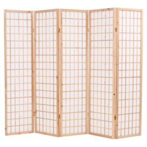 Sklopiva sobna pregrada s 5 panela u japanskom stilu 200x170 cm prirodna