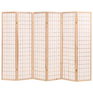 Sklopiva sobna pregrada sa 6 panela u japanskom stilu 240x170 cm prirodna