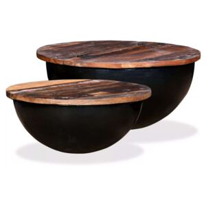 Set Stolića za Kavu 2 kom Masivno Obnovljeno Drvo Crni Oblik Zdjele