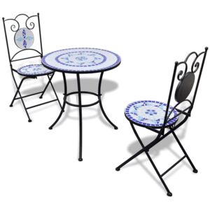 3-dijelni bistro set s keramičkim pločicama plavo bijeli