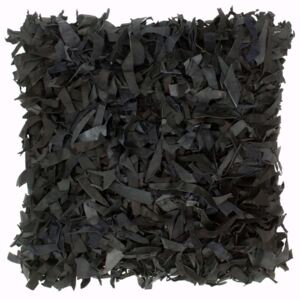 Jastuk čupavi crni 60 x 60 cm od kože i pamuka