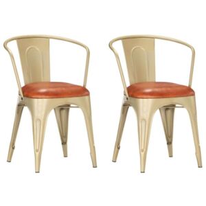 Blagovaonske stolice od prave kože 2 kom smeđe