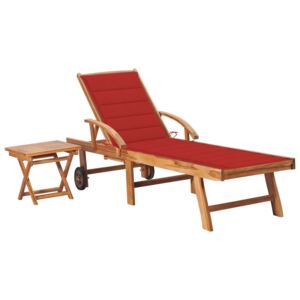 VidaXL Ležaljka za sunčanje sa stolićem i jastukom od masivne tikovine