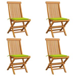 VidaXL Vrtne stolice s jarko zelenim jastucima 4 kom masivna tikovina