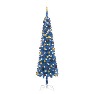 VidaXL Usko božićno drvce s LED svjetlima i kuglicama 240 cm plavo