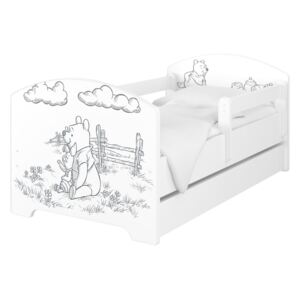 Dětská postel se zábranou - Medvídek Pú Oskar Bed Winnie-the-Pooh 140x70 cm krevet + skladišni prostor
