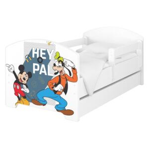 Dječji krevet s ofradicom - Mickey and Goofy - bijeli Oskar Bed Googy 140x70 cm krevet + skladišni prostor
