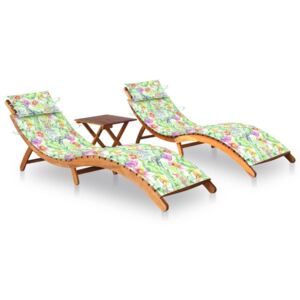 VidaXL Ležaljke za sunčanje sa stolićem i jastucima 2 kom drvo bagrema