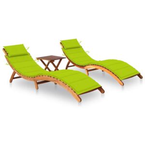 VidaXL Ležaljke za sunčanje sa stolićem i jastucima 2 kom drvo bagrema