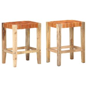 VidaXL Barski stolci od prave kože 2 kom smeđi 60 cm