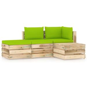 VidaXL 4-dijelna vrtna garnitura s jastucima zeleno impregnirano drvo