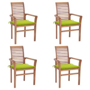 VidaXL Blagovaonske stolice s jarko zelenim jastucima 4 kom tikovina
