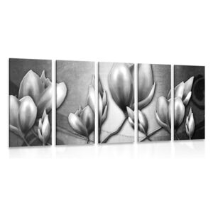 5-dijelna slika cvjetovi u etno stilu u crno-bijelom dizajnu