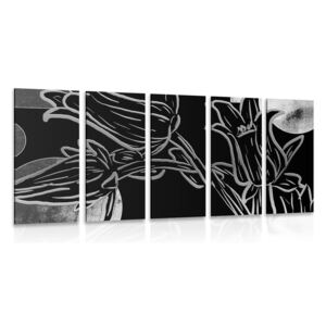 5-dijelna slika etno cvjetovi u crno-bijelom dizajnu