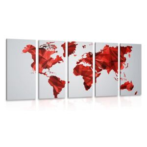 5-dijelna slika zemljovid svijeta u dizajnu vektorske grafike u crvenoj boji