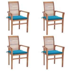 VidaXL Blagovaonske stolice s plavim jastucima 4 kom masivna tikovina